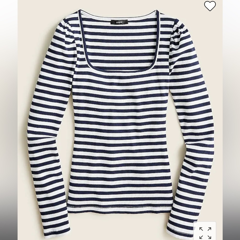 J Crew Ribbed stretch-cotton squareneck T-shirt in stripe/ Size M